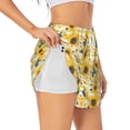 thumbnail image 3 of Lsque Striped Sunflower Daisy Printed Women's Running Shorts with Liner Pockets,Elastic Quick Dry Workout Athletic Gym Yoga Shorts,Womens High Waist Shorts-Small, 3 of 9
