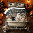 thumbnail image 2 of Erosebridal Cute Bath Ghost Twin Quilt Set, Boho Autumn Floral Twin Coverlet Set for Boys Girls, Neutral Brown White Orange, 2 Pieces 1 Bedspread and 1 Pillowcase, 2 of 7