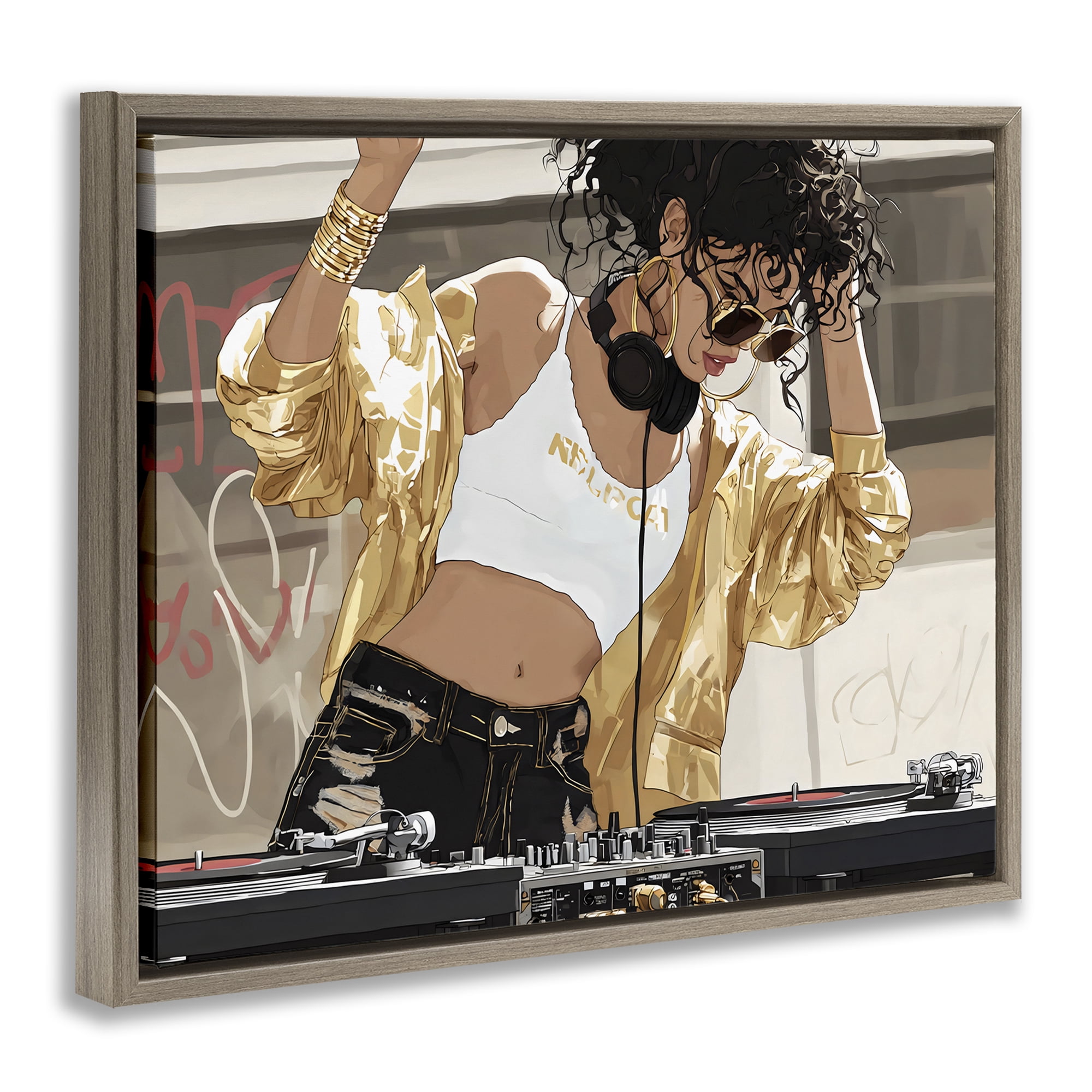 Stupell Industries Gold Accented DJ Brown Framed Floater Canvas Wall Art, design by Franklyn Gregory