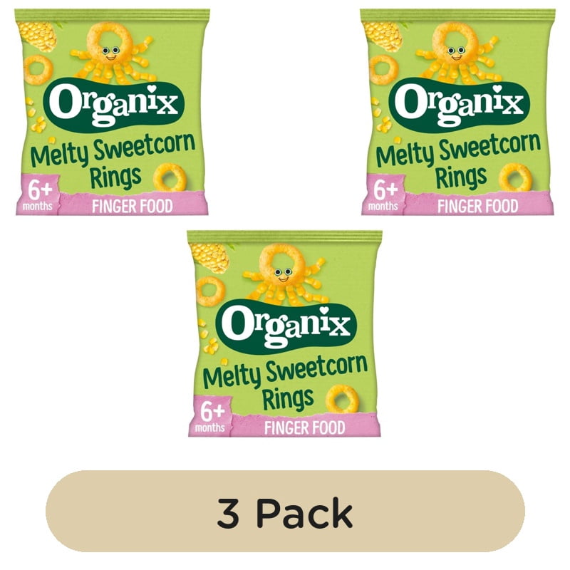 Organix Melty Organic Sweetcorn Rings Baby Puffs 6 months+ 20g, British Import (Pack of 3)