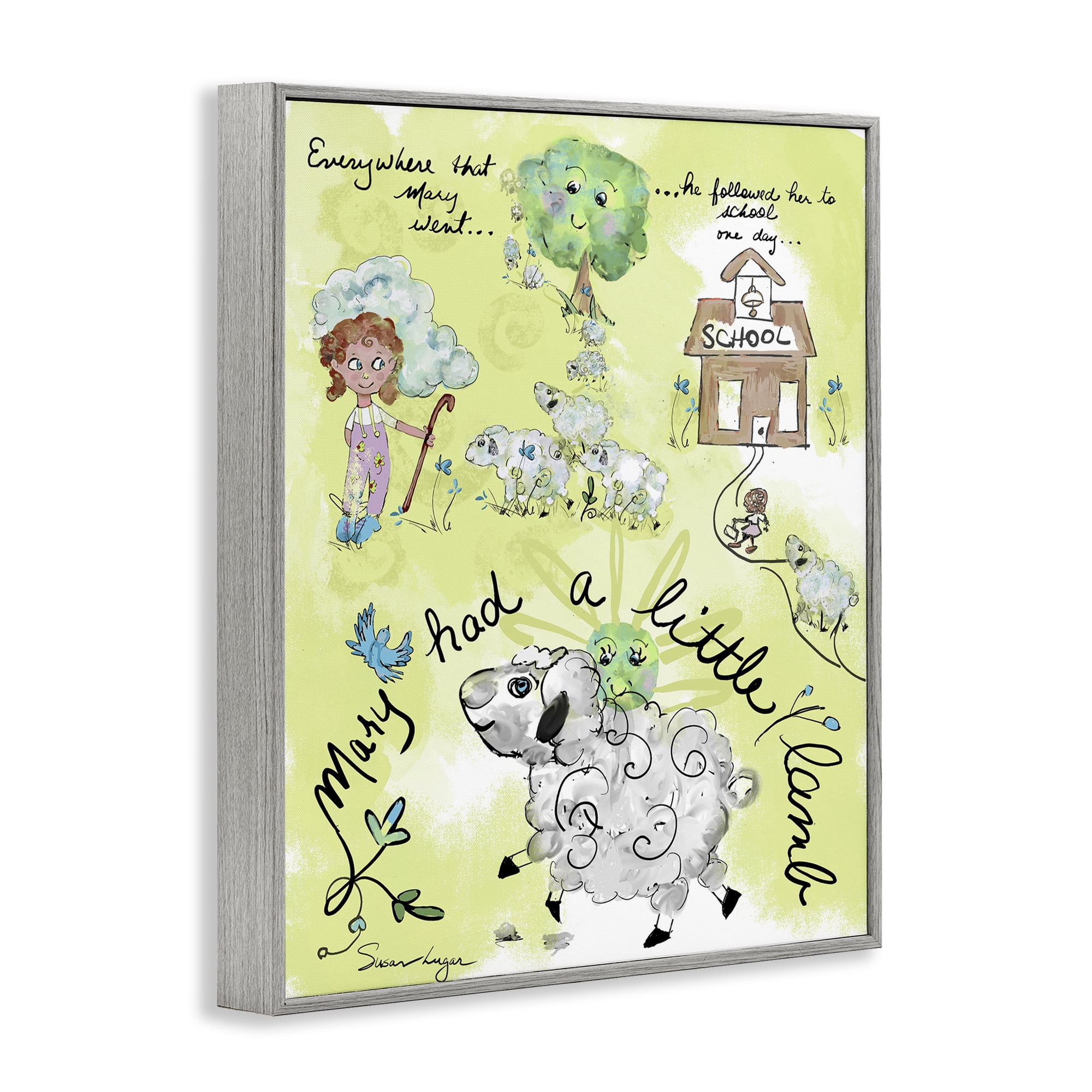 Stupell Industries Little Lamb Nursery Rhyme Gray Framed Giclee Art, design by Susan Lugar