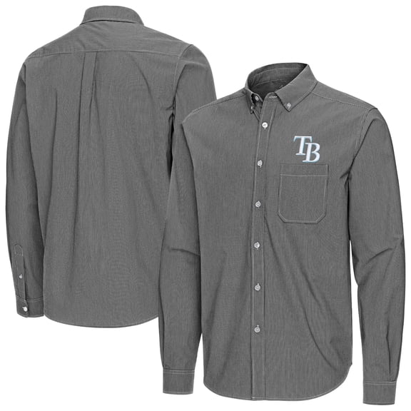 Men's Antigua Black Tampa Bay Rays Porter Woven Long Sleeve Button-Down Shirt