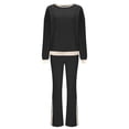 thumbnail image 6 of Womens 2 Piece Outfits 2025 Fall Solid Color Long Sleeved Comfortable Hooded Pants Home Clothing Set Track Suit Matching Winter Clothing Black XL, 6 of 8
