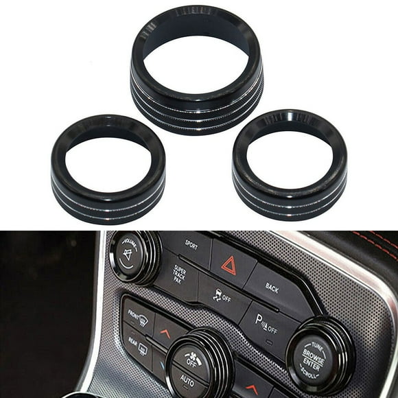 beisidaer 3 Pcs For Grand For Cherokee 2014-21 Black Aluminum Climate Volume Turn Knob Ring Cover Car Fascias Button Covers