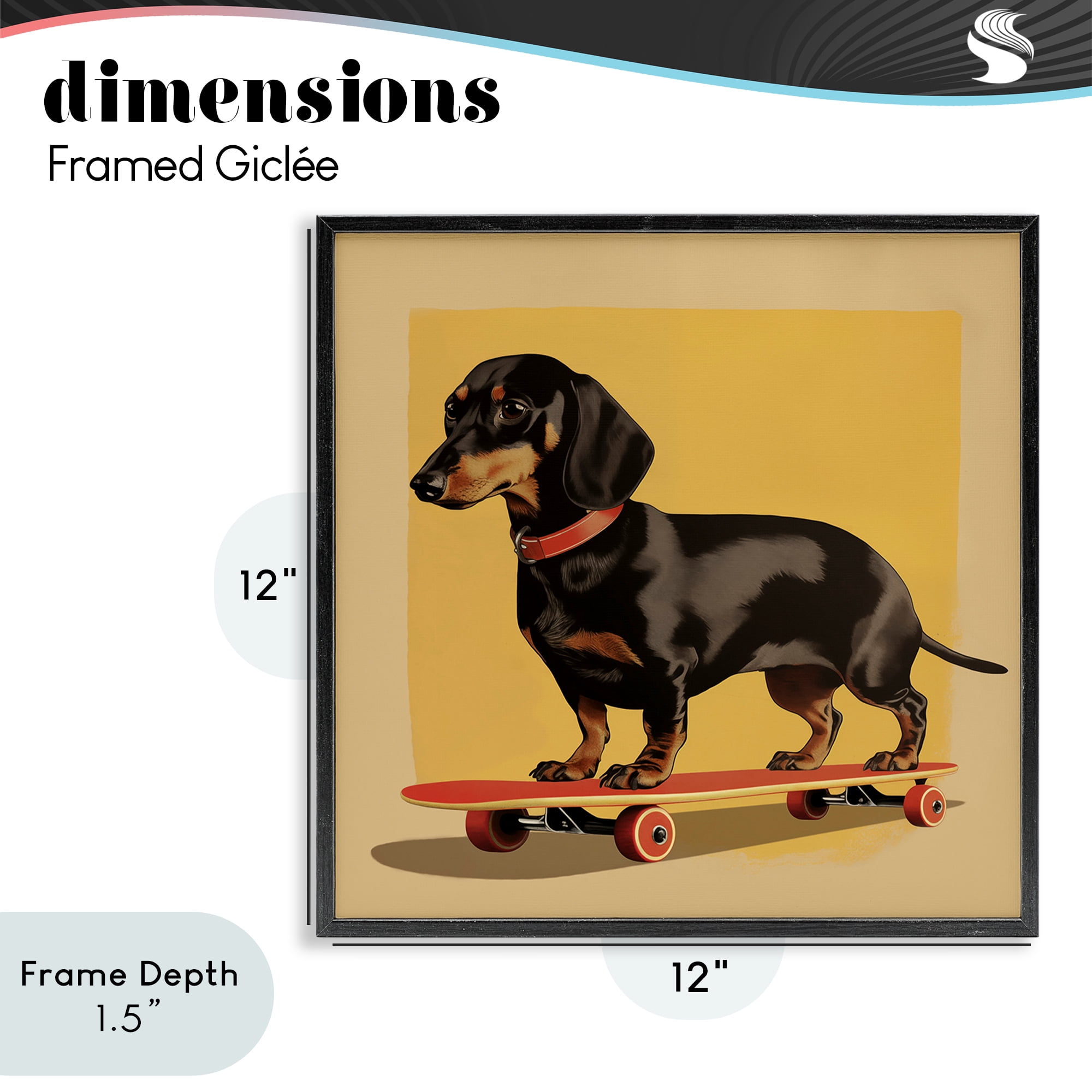 Stupell Industries Dachshund on Red Skateboard Black Framed Giclee Art, design by Andreas Magnusson