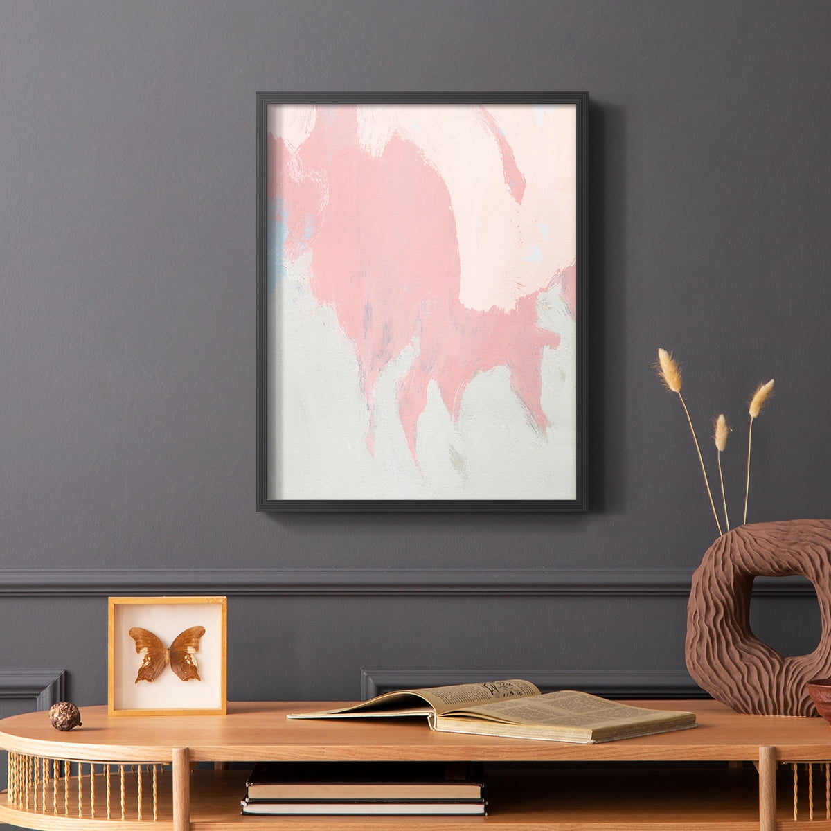Blushing Abstract II Framed Print in Black Solid Wood Framed Print No Nail Hanging