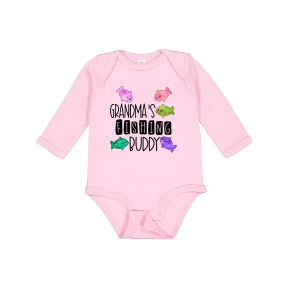 Inktastic Grandma's Fishing Buddy with Colorful Fish Boys or Girls Long Sleeve Baby Bodysuit