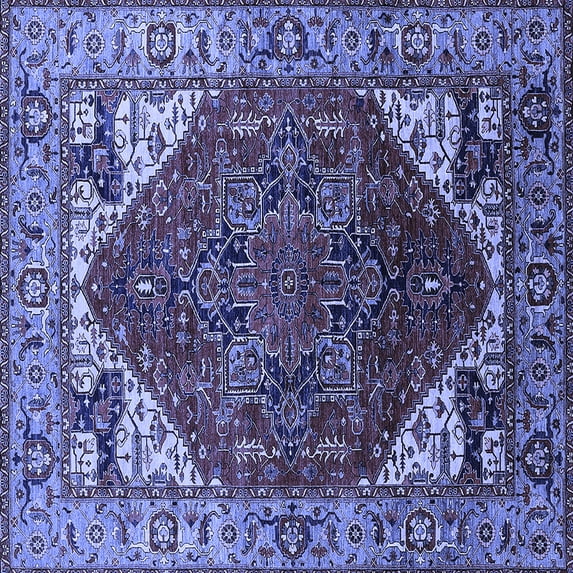 Ahgly Company Machine Washable Indoor Square Oriental Blue Industrial Area Rugs, 4' Square