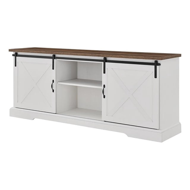 Pemberley Row Barnwood White TV Console Rectangular Adjustable Shelves 70" Unassembled