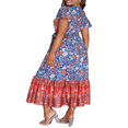 thumbnail image 4 of Robe Longue Femme Manches Courtes Col en V Robe Fleurie avec Ceinture, 4 of 9
