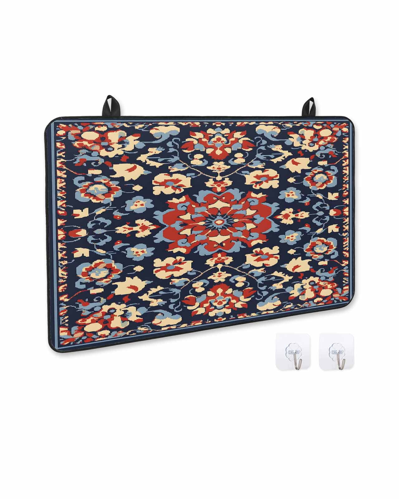 nqOlkjepod Large Induction Cooktop Protector Mat 36"x21", Red Blue Geometric Stove Top Covers for Electric Stove, Ethnic Vintage Southwest Floral Stove Burner Cover Mats, Glass Top Stove Cover