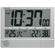 Seiko Clock Wall Clock, Table Clock, Radio Wave, Digital Program Function, Calendar, Rokuyo, Temperature, Humidity Display, Large, Thin, Lightweight, Silver Metallic, SQ434S SEIKO