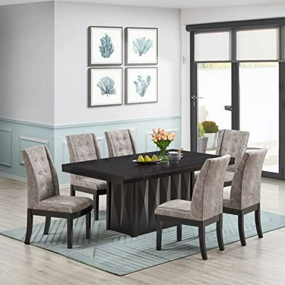 Kings Brand Furniture 7-Piece Rectangular Dinette Dining Room Set, Table & 6 Chairs, Gray
