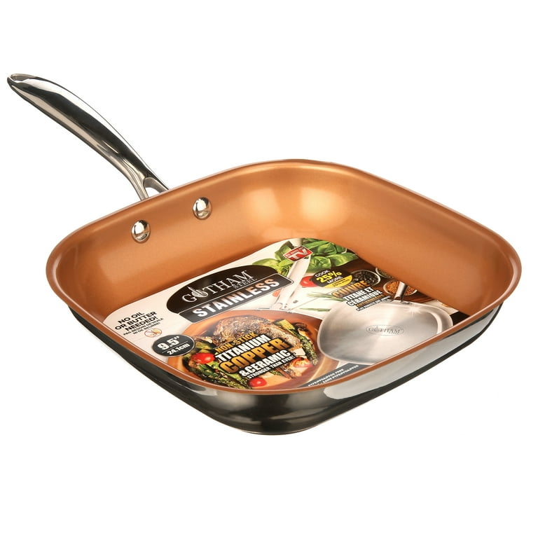 GOTHAM STEEL Non Stick Frying Pan Nonstick 9.5 Inch Square Ceramic Pan for  Cooking, Ultra Nonstick Frying Pan with 20% More Cooking Surface, Skillet