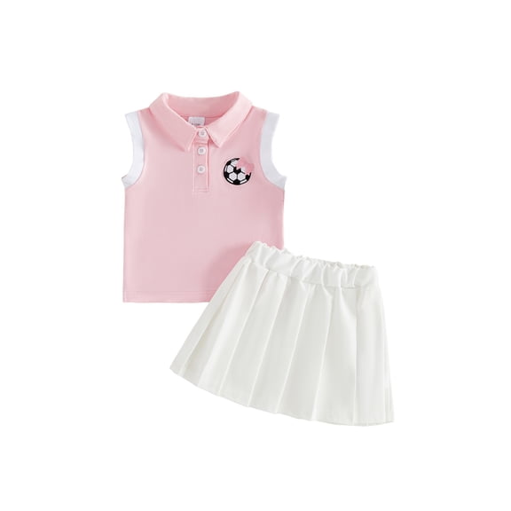 BemeyourBBs 2Pcs Toddler Baby Girl Football Little Infant Baby Girl Summer Clothes Sleeveless Lapel Collar Soccer Embroidered Tank Vest Tops with Pleated Skirt Set Toddler Baby Girl Summer Outfit