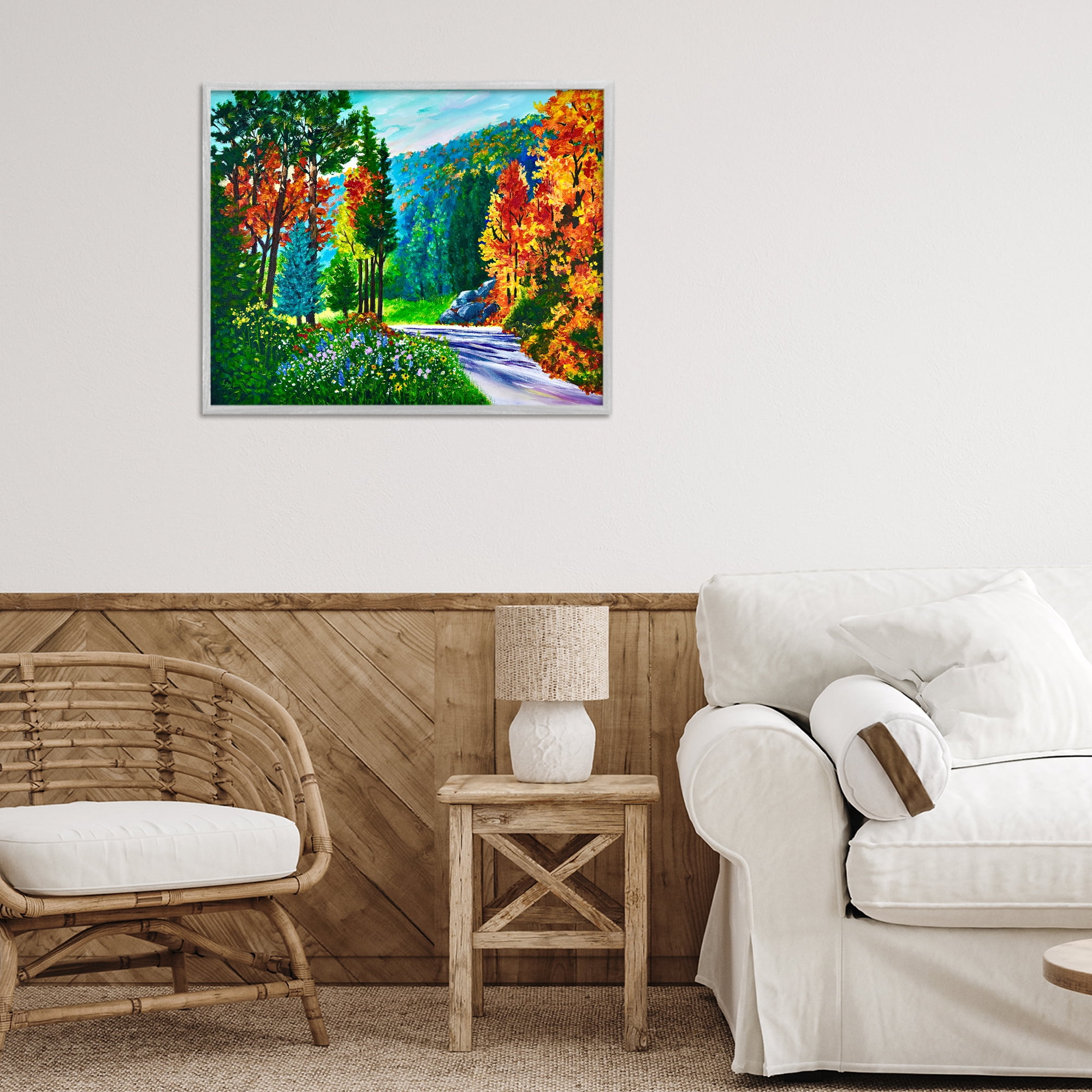 Stupell Industries Sunlit Autumn Woodland Pathway Gray Framed Giclee Art, design by Lee Ann Zirbes