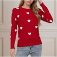thumbnail image 3 of GUZOM Sweaters Womens Red Heart Pattern Sweater - 100% Polyester Crew Neck Long Sleeve, Soft Durable, Valentine's Day Casual Wear, S/M/L/XL Sizes,Size M, 3 of 5