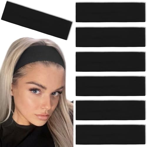 Black Headbands for Women Non Slip - Trendy Womens Headbands 7PCS Elastic Hair Bands for Women's Hair -Workout Sweat Head Bands Cotton Cloth Headband for Yoga Running Sport