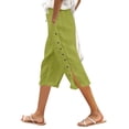 thumbnail image 4 of vigerkar Pants for Women Side Button Capri Pants Casual Loose Fit Lounge Beach Pant with Pockets (Green, M), 4 of 5