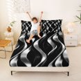 thumbnail image 3 of Manfei Gradient Stripes Bed Sheets, Shiny Abstract Lines Fuul Size Sheets, Black and Silver, Black Reversible 4pcs1 Flat Sheet + 1 Fitted Sheet + 2 Pillowcases, 3 of 6
