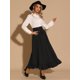 thumbnail image 4 of Falda gótica Allegra K Cintura alta con botones y dobladillo con volantes Maxi Negro M, 4 of 6