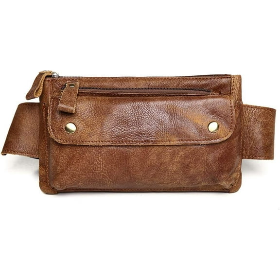 JOYIR Genuine Leather Waist Bag – Vintage Messenger Fanny Pack for Sport, Hiking & Travel, Brown, 9.05 x 1.18 x 5.51 in
