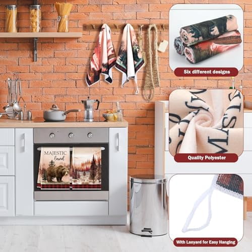 6 Pcs Wildlife Kitchen Towels 16 x 24 Inch Rustic Forest Animals Hand Towels Moose Dish Cloths Bear Deer Cabin Tea Absorbent Dishcloth for Kitchen Bathroom Woodland Wild Life Decor