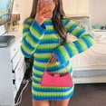 thumbnail image 2 of Henpk Summer Dresses for Women Striped T Shirt Dress Casual Midi Dress Short Sleeve Sundress with Pockets Woolen One-Piece Dress New Stripe Backless Long Sleeve Knitted Tight Hip Wrap Skirt Green XL, 2 of 5