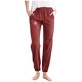 thumbnail image 1 of Women's Cargo Pants Ladies Minimalist Spring Summer Solid Color With Printed Pockets Drawstring Baggy Pants Women Red L, 1 of 3