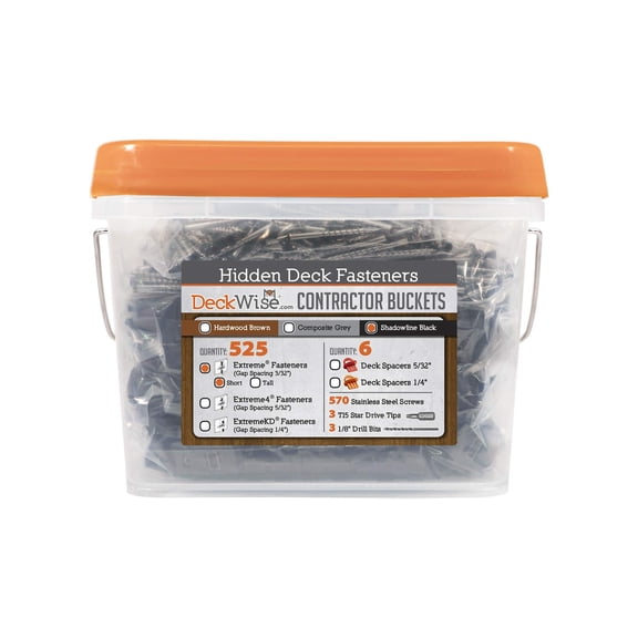 DeckWise (Black) Ipe Clip Extreme Hidden Deck Fasteners, 3/32" Spacing, Includes Stainless Steel Black #8x2" Trim-Head Screws for 300 Sq. Ft. of AD Hardwood or Thermal Wood Decks (525 Bucket)