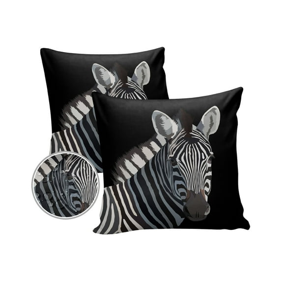 Pack of 2 Outdoor Pillow Covers, Zebra in The Dark Waterproof Square Throw Pillowcase Cushion Decorative Pillow Covers for Couch Patio Tent, 20x20 in