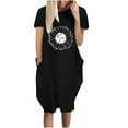 thumbnail image 2 of Puntoco Vestido De Manga Corta Con Cuello En V, Vestido Casual Suelto Con Estampado De Girasol Para Mujer Negro M, 2 of 5