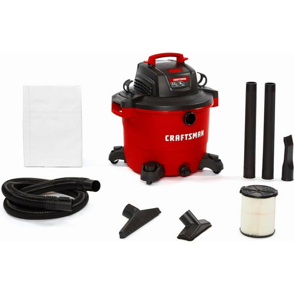16 Gallon 6.5 Peak HP Wet/Dry Vac, Heavy-Duty Shop Vacuum with Attachments