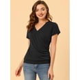 thumbnail image 3 of Allegra K Top Cruzado Con Escote En V Y Manga Corta Con Botones Y Decoración Fruncida Para Mujer Negro XS, 3 of 6