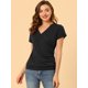 thumbnail image 3 of Allegra K Top Cruzado Con Escote En V Y Manga Corta Con Botones Y Decoración Fruncida Para Mujer Negro XS, 3 of 6