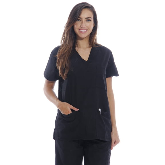 Dreamcrest Ultra Soft Women's Scrub Tops Medical Scrubs Nursing Uniforms (Black, Extra Small)