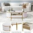 thumbnail image 6 of Modern Fluted Coffee Table, 48'' Modern Oval Coffee Table with Drawer, Faux Marble Top, Curved Profile Center Table with Storage, Gold Metal Decor, Center Table for Living Room, White, 6 of 6