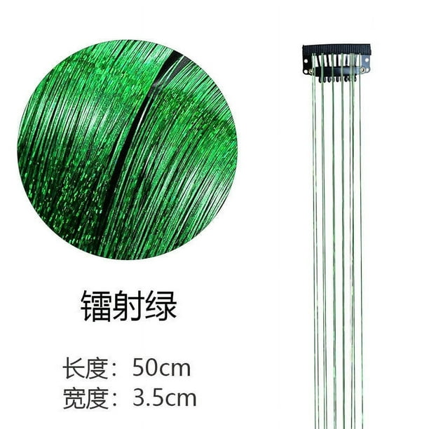 Zhuge 8 piezas de oropel para el cabello con clip, extensiones de cabello con clip de 20 pulgadas con purpurina resistente al calor, verde