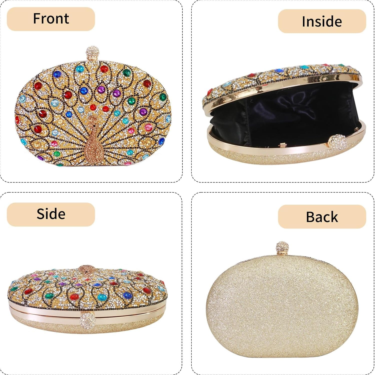 Womens Vintage Beaded Rhinestone Peacock Clutch Purse Handmade Crossbody Bag Evening Handbag For Wedding Party Prom