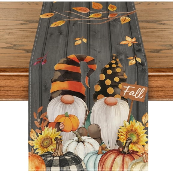 SM-XLHN Fall Gnomes Pumpkins Sunflower Maple Leaves Thanksgiving Table Runner, Seasonal Harvest Vintage Kitchen Dining Table Decoration for Indoor Outdoor Home Party Decor 13 x 72 Inch