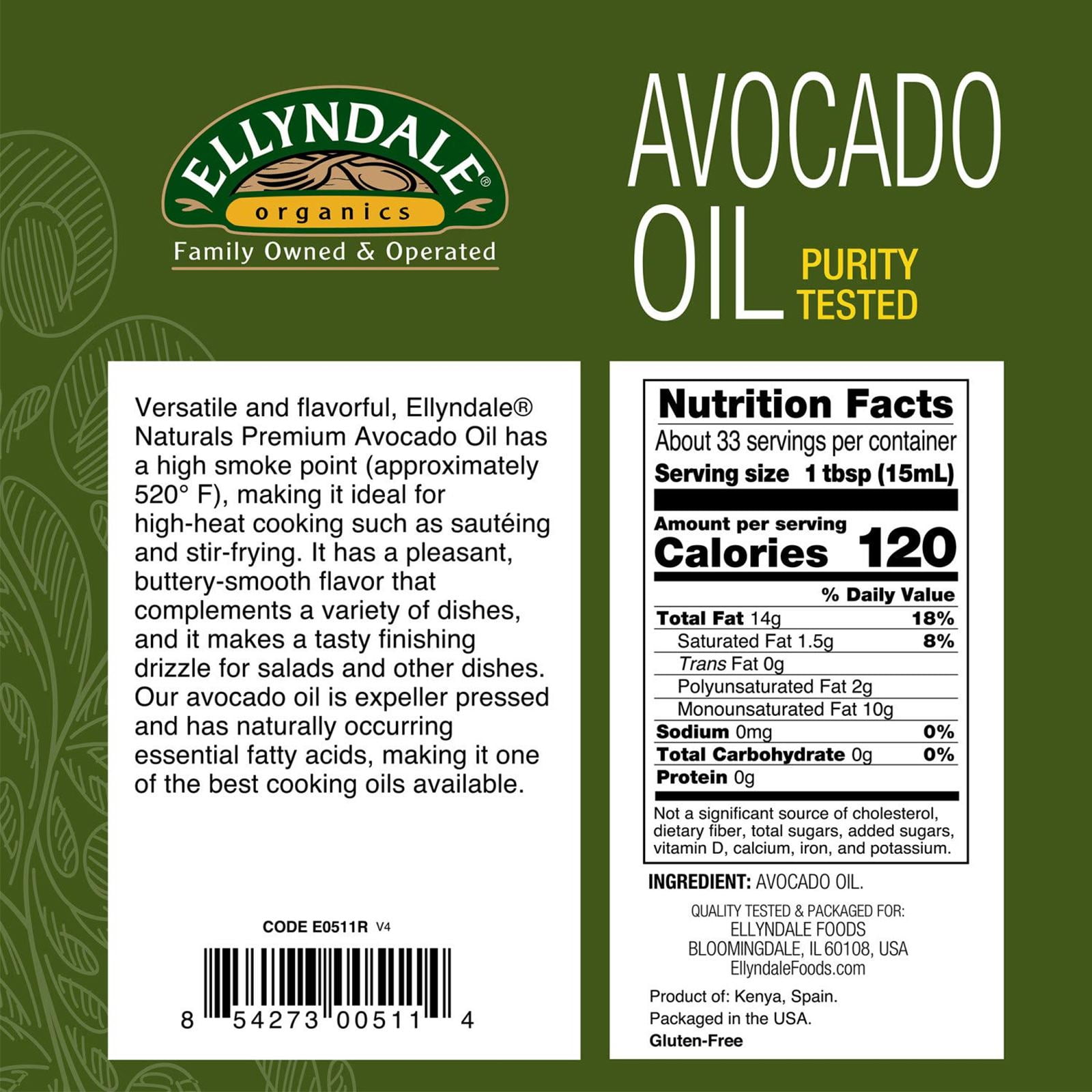 Ellyndale Naturals Expeller Pressed Avocado Oil, 16.9 Fl Oz