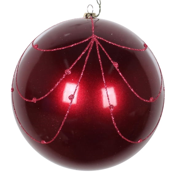 Vickerman 6" Berry Red Candy Finish Curtain Ornament with Glitter Accents, 3 per Bag
