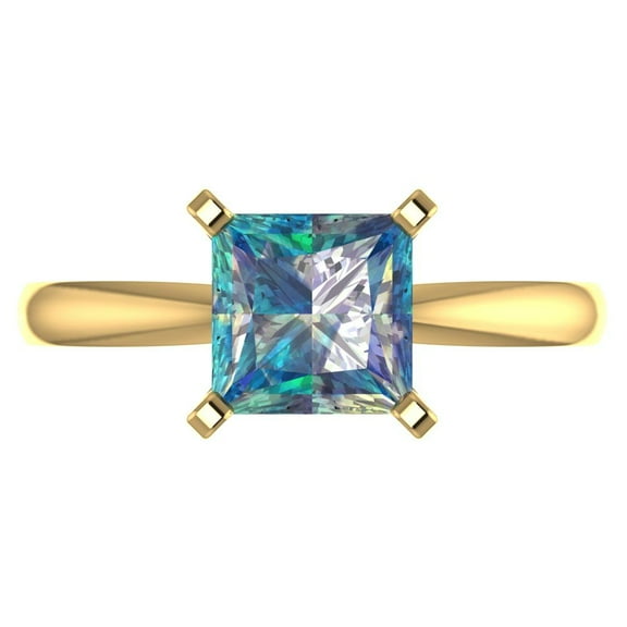 2 ct Princess Cut Blue Moissanite Solitaire Engagement Ring for Women in 14K Yellow Gold