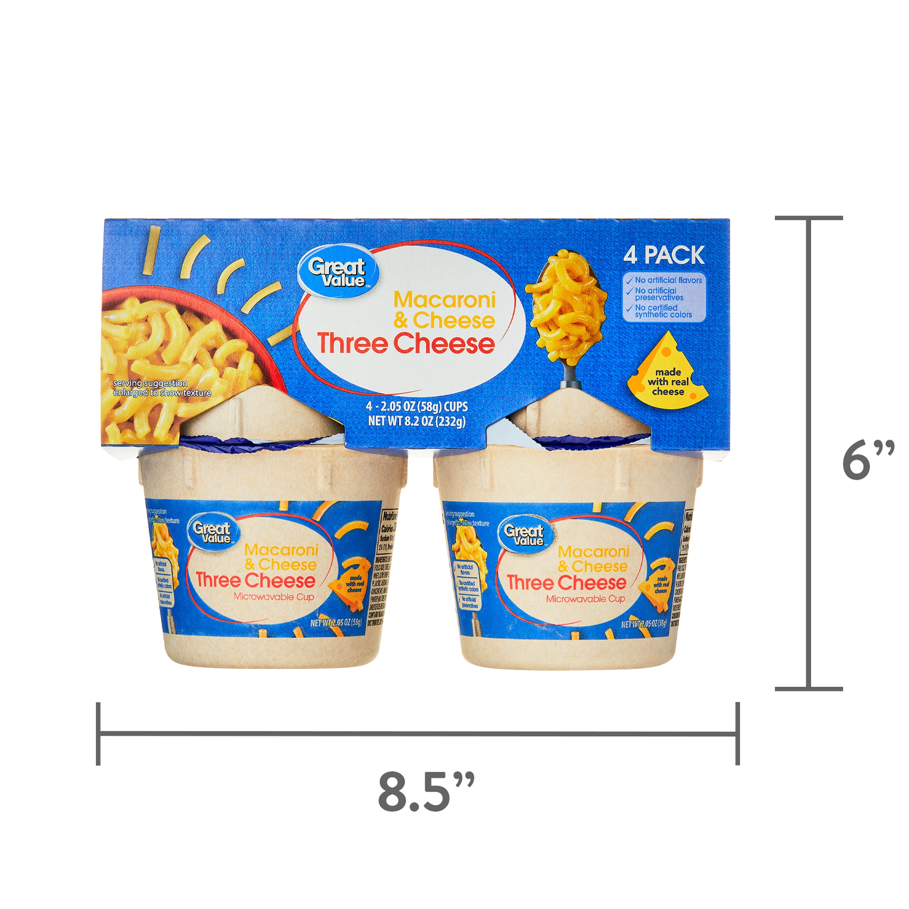Great Value Shelf Stable Three Cheese Macaroni & Cheese 2.05 oz, 4