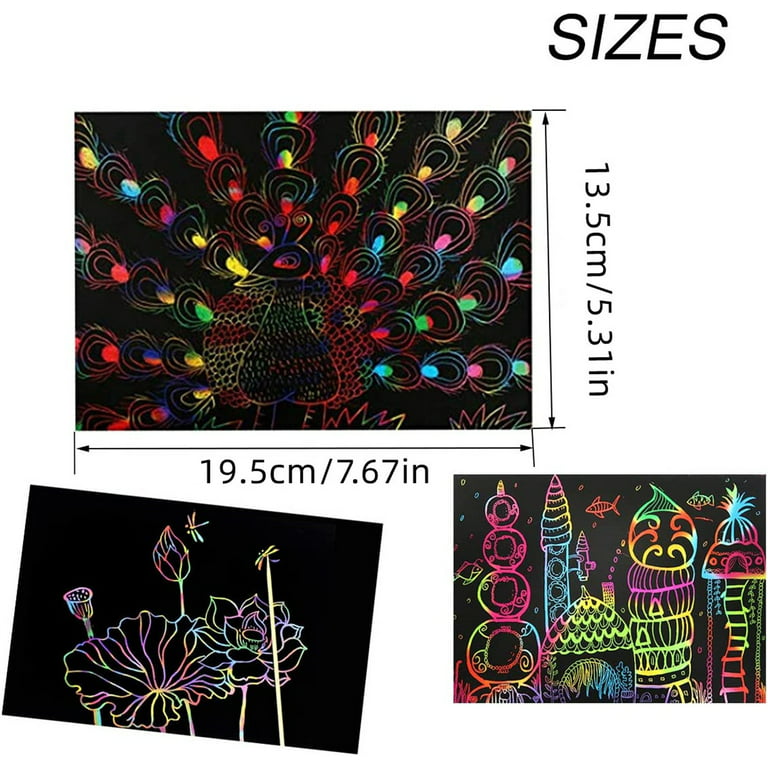 7.5*10.3 In Scratch Rainbow Art Paper Set-50pcs Magic Scratch Off Art Craft  Supplies Kits For Kids Girls Boys Black Scratch Notes Sheet Doodle Pad