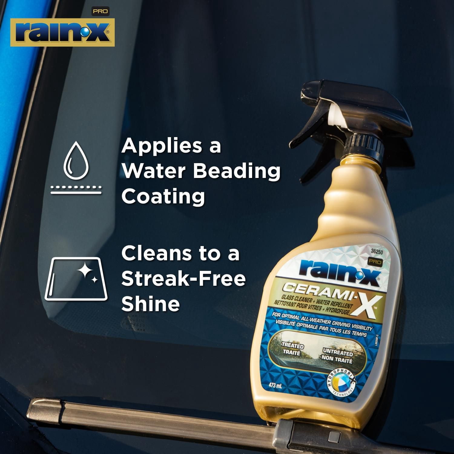 Nettoyant pour vitres Rain-X Pro Cerami-X avec agent antipluie