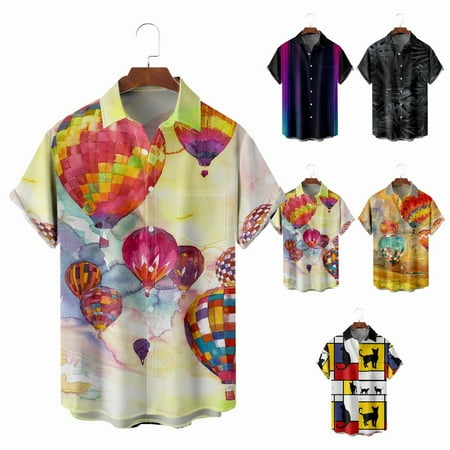 

Plus Size Button Down Hawaii Shirts with Breast Pocket Slim-Fit Clothes For Men
