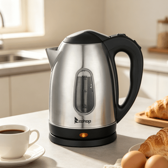 HD-1802S Stainless Steel Electric Kettle, 1.5L 1200W 120V US Plug with Water Level Window