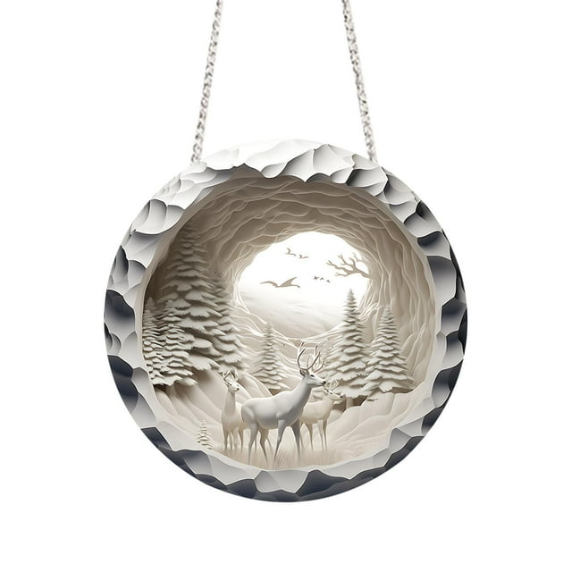 H Round Acrylic Reindeer Hanging Sign For Christmas Decorations - Double-Sided Printed Design - Size 7.87 Inches - Includes Hook And Chain - Perfect For Wall Decor In Home Office - Weight