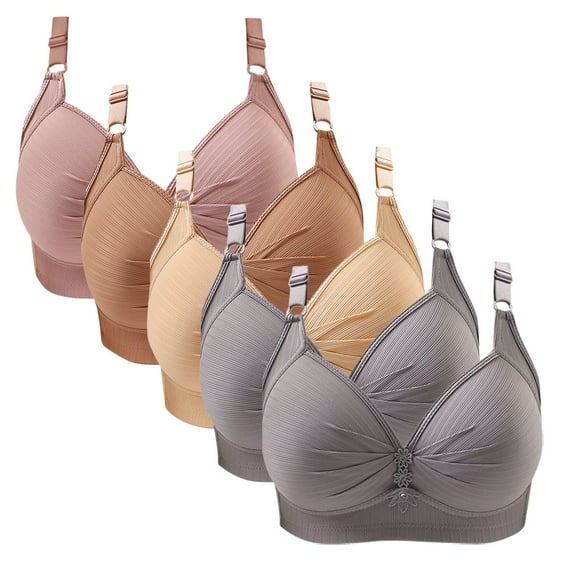 YWDJ Lounge Bras for Women Plus Size 5 Pack Closure in Back Comfy Bras No Underwire Lounge Bras Adjustable Straps Half Cup Push up Wrap Comfortable Bras Padded Comfortable Bras Solid Bras Beige 44